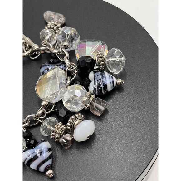 Black White Heart Art Glass Faceted Beads, Ab Beads Murano Cha Cha Bracelet - Picture 4 of 8